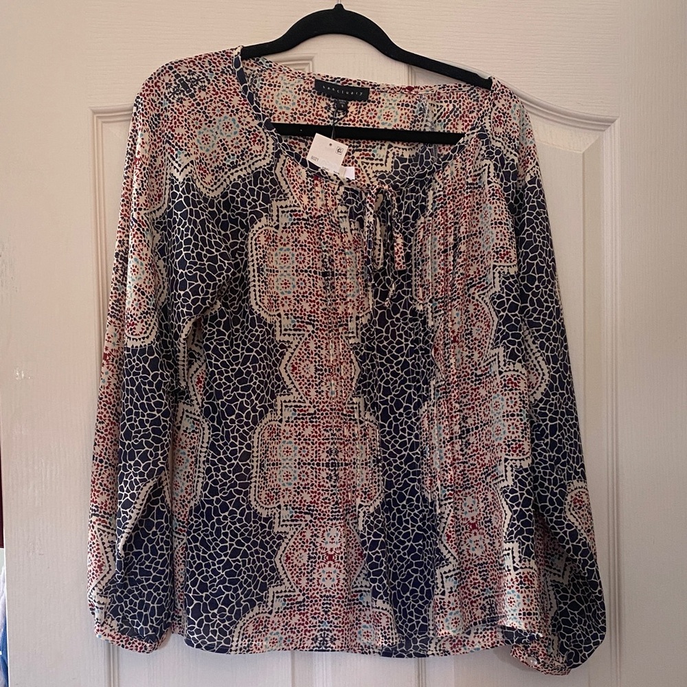 Sanctuary Geometric Print Blouse - Navy and Coral